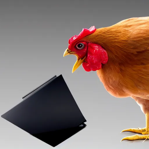 Image similar to a high quality photo of an antropomorphic chicken wearing a suit, 8k, digital art