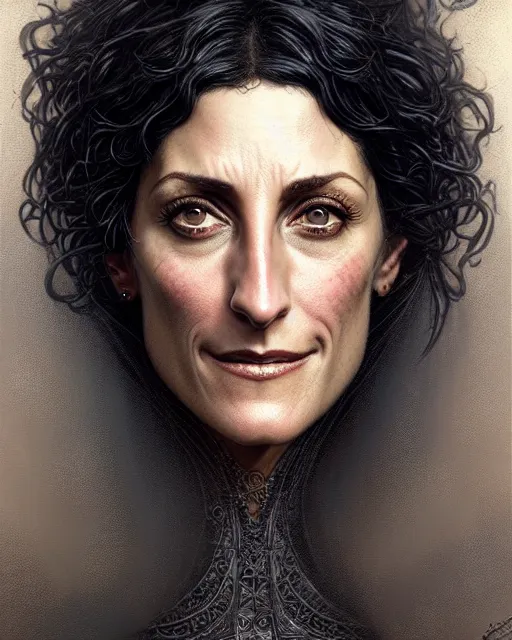 Image similar to lisa edelstein, thicc, character portrait, portrait, close up, concept art, intricate details, highly detailed by greg rutkowski, michael whelan and gustave dore