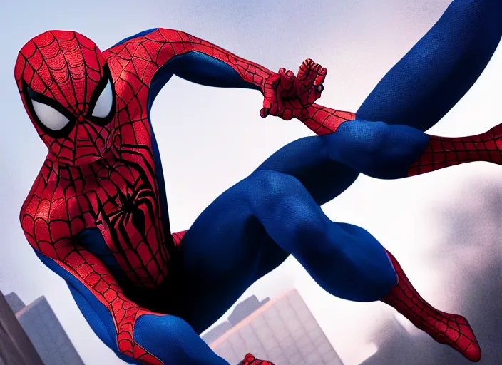 Prompt: Spiderman swinging in the art of James Jean, octane render