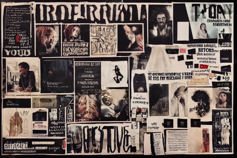 Prompt: a conspiracy theory mood board, intricate, detailed