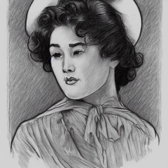 Image similar to a highly detailed portrait in the style of charles dana gibson and in the style of karmen loh. glowing rune of magical power.