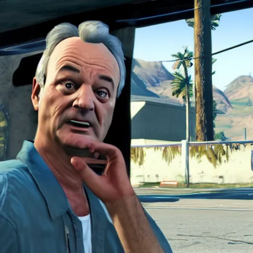 Image similar to bill murray as the protagonist of gta 5, screenshot