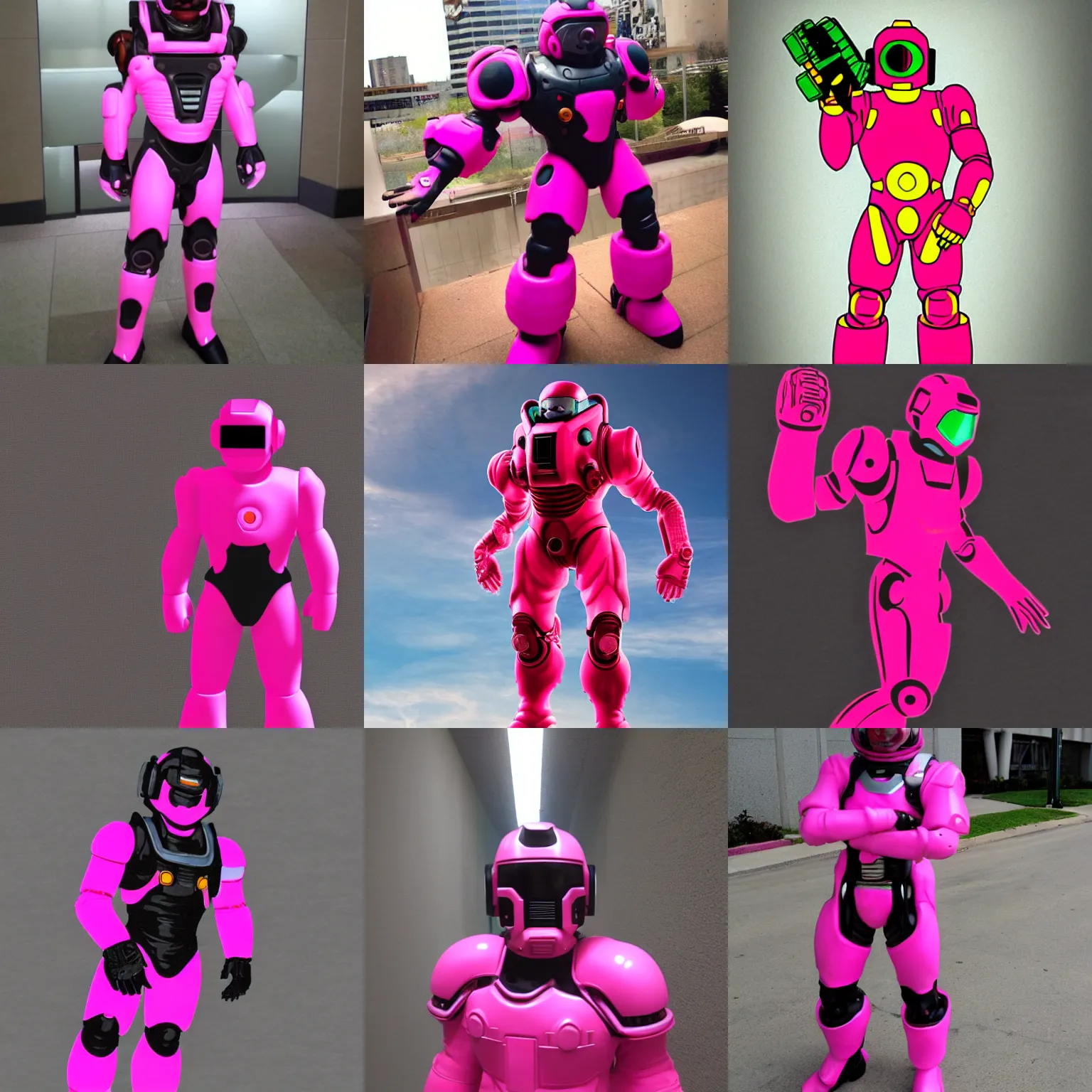 Prompt: DOOM guy in futuristic pink megaman suit