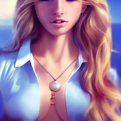 Image similar to a very beautiful young donald trump, full body, long wavy blond hair, sky blue eyes, full round face,, bikini, miniskirt, front shot, highly detailed, cinematic wallpaper by stanley artgerm lau