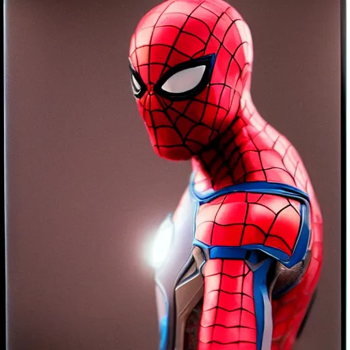 Image similar to a single iron man and spider - man hybrid, dslr, polaroid