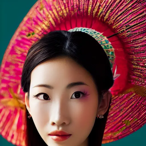 Image similar to A beauty asian woman wearing a kimono, face center close-up, realistc Photography portrait, Photorealistic Color Scheme