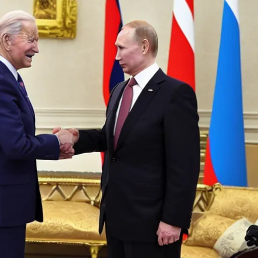 Prompt: biden and putin playing rock paper scissors, no one wins because both of them played scissors