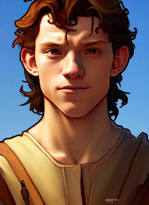 Prompt: cute tom holland medieval peasant, natural lighting, path traced, highly detailed, high quality, digital painting, by don bluth and ross tran and studio ghibli and alphonse mucha, artgerm