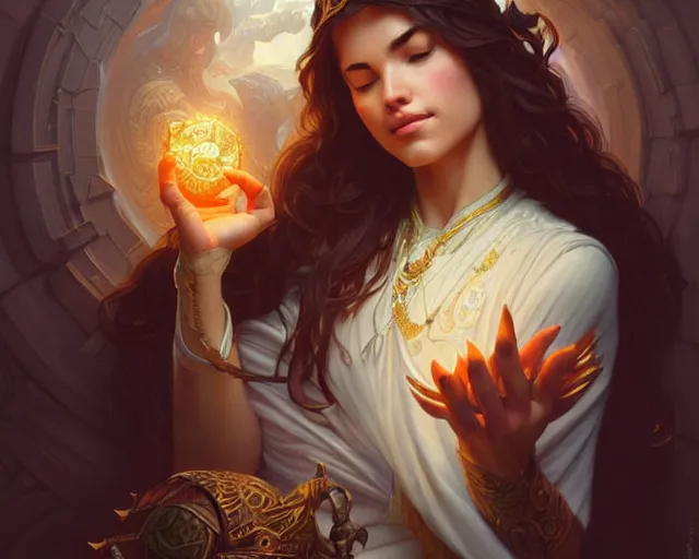 Image similar to a puzzled goose trying to find inner peace, deep focus, d & d, fantasy, intricate, elegant, highly detailed, digital painting, artstation, concept art, matte, sharp focus, illustration, hearthstone, art by artgerm and greg rutkowski and alphonse mucha