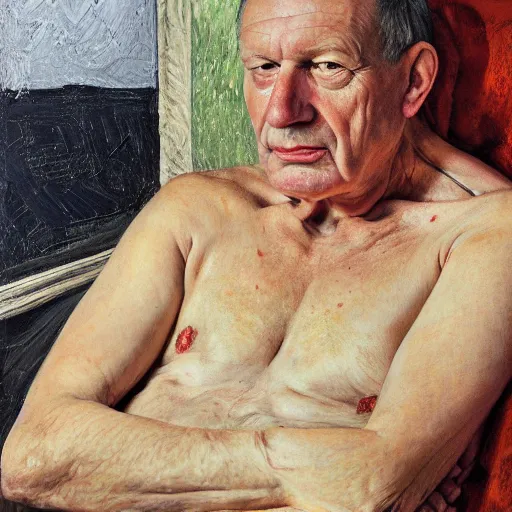 Prompt: high quality high detail painting by lucian freud, hd, portrait of nick swinmurn, photorealistic lighting