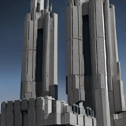 Image similar to scifi brutalist castle so tall it reaches space, photography