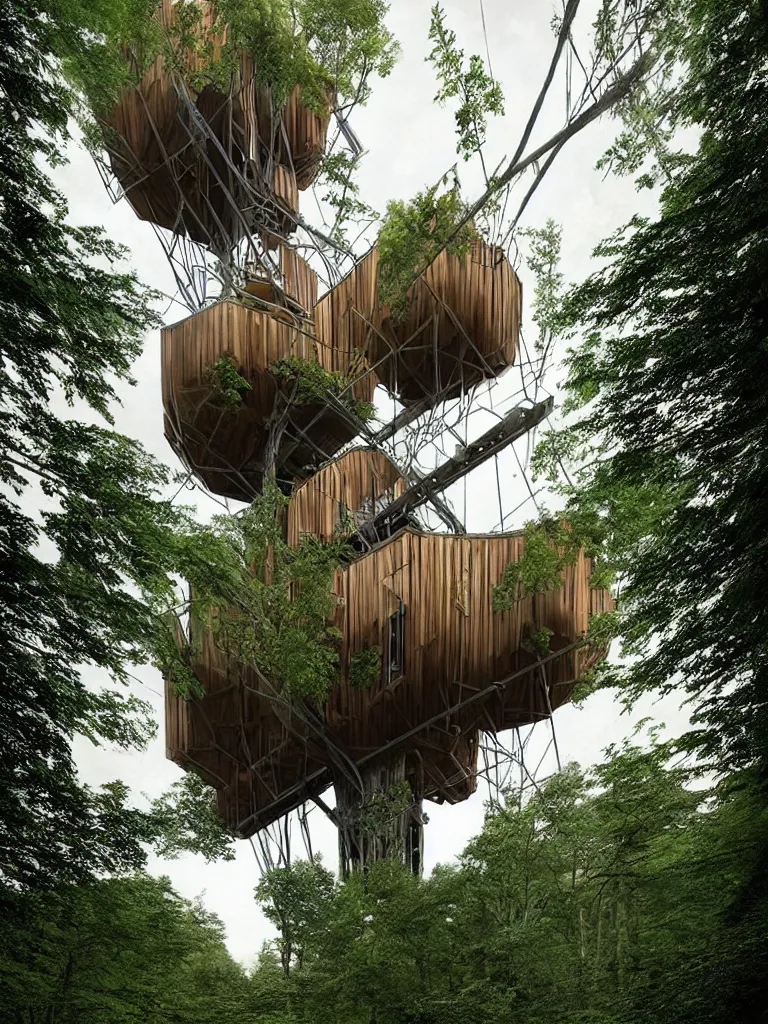 Image similar to stunning treehouse by gregory crewdson, victor enrich, mc escher thomas heatherwick dan hillier