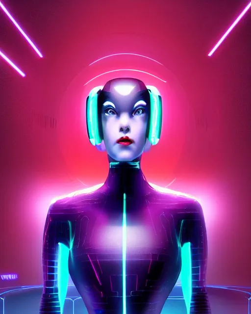 Image similar to a computer virus woman from Tron, wild, choatic villainess, corrupted data surrounds her, character design by jack kirby and syd mead, full color, full 3d environment, glowing datascape, intricate complexity, detailed portrait, intricate complexity, artgerm and artstation trending, quixel megascan