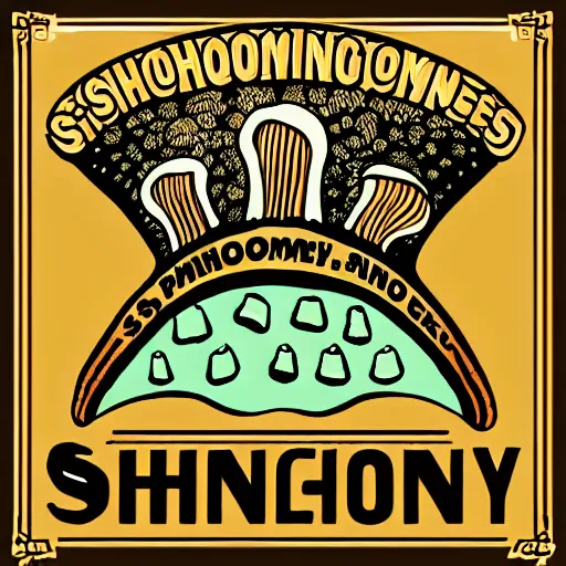 Image similar to Spencers Shroomery logo. Mushroom theme, transcendent style, by Aaron Draplin