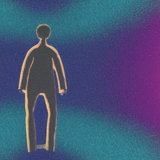 Prompt: an abstract animation of a man walking into a void of non space