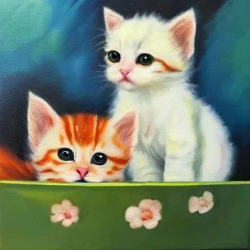 Image similar to cute kittens, oil on canvas, masterpiece!!!!!!!!!!!!!!!!