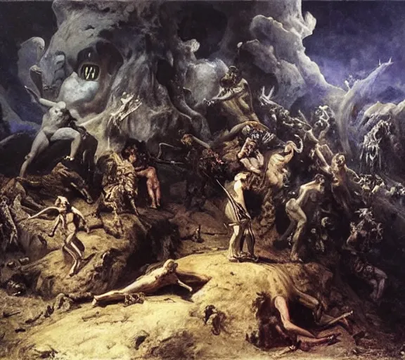 Image similar to adolf hiremy - hirschl painting of the underworld and the damned souls that live there