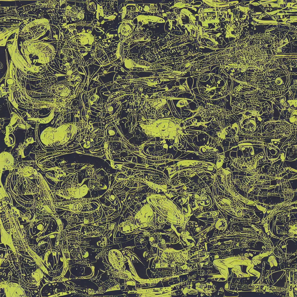 Image similar to toads, big toad, mechanical, technical, abstract, acrylic, oil, circuit board, computers, vektroid album cover, vectors, drips, dimensions, breakcore, leaks, glitches, frogs, amphibians, geometry, data, datamosh, motherboard, code, y 2 k, painting, dark, old web, cyber