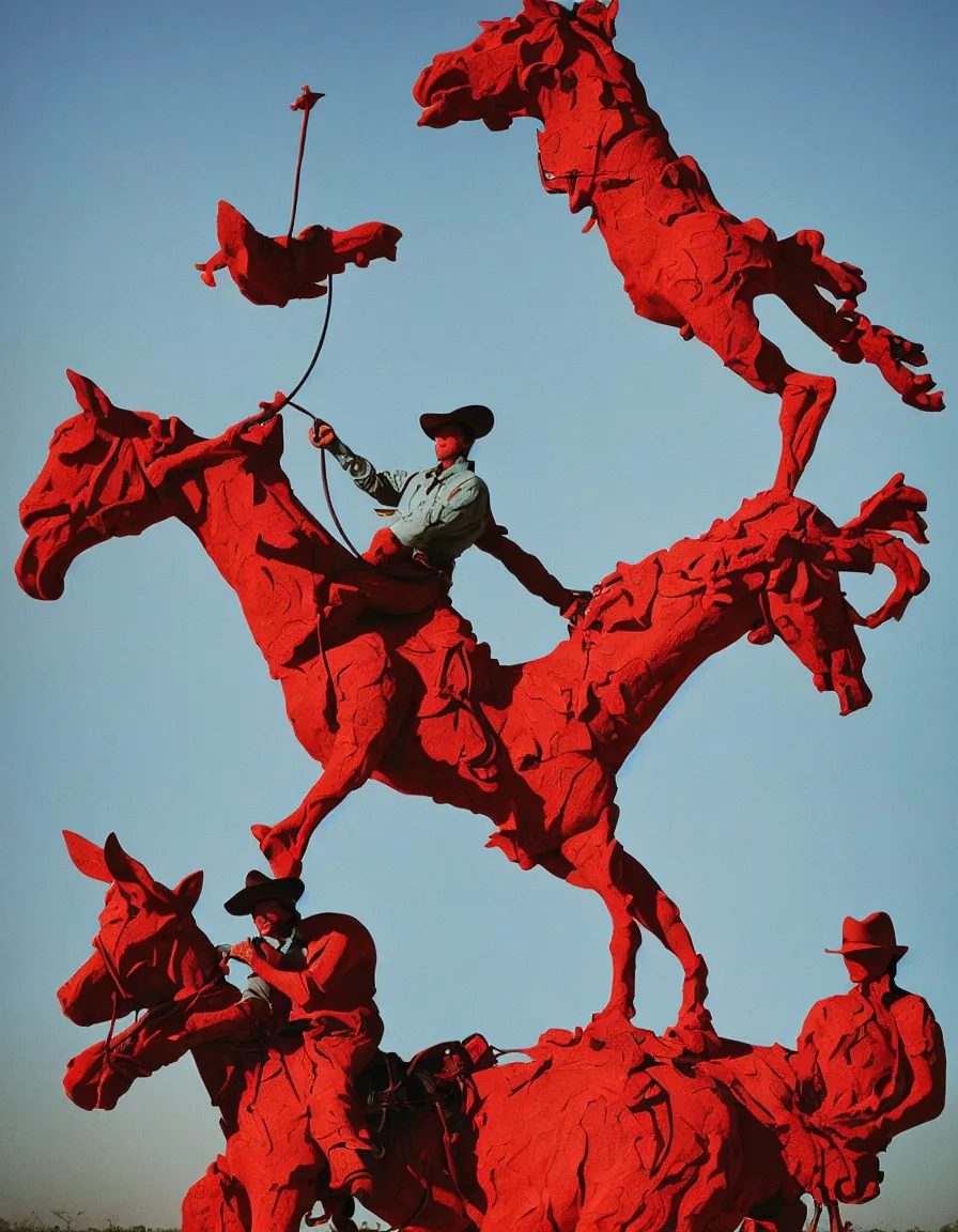 Image similar to a cowboy turning into blooms by slim aarons, by zhang kechun, by lynda benglis. tropical sea slugs, angular sharp tractor tires. complementary colors. warm soft volumetric light. national geographic. 8 k, rendered in octane, smooth gradients. manly cowboy riding a horse sculpture by antonio canova. red accents.