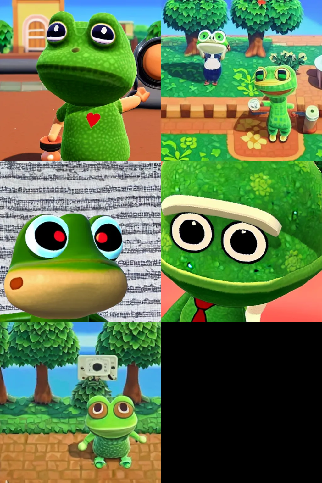 Image similar to pepe the frog in animal crossing