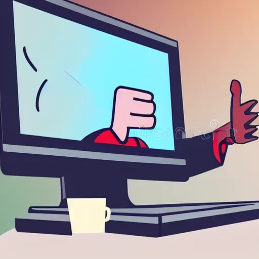 Image similar to cartoon man sitting at a desk with a laptop giving a thumbs up, computer graphics by karl ballmer, pexels, net art, stockphoto, behance hd, stock photo