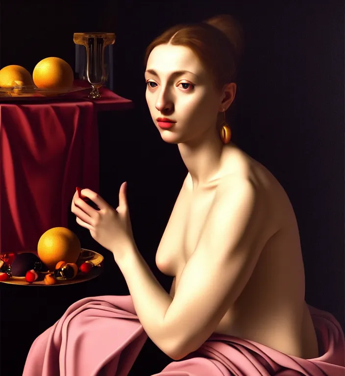Image similar to hyperrealism photography computer simulation visualisation of parallel universe cgi scene with beautiful highly detailed woman by caravaggio