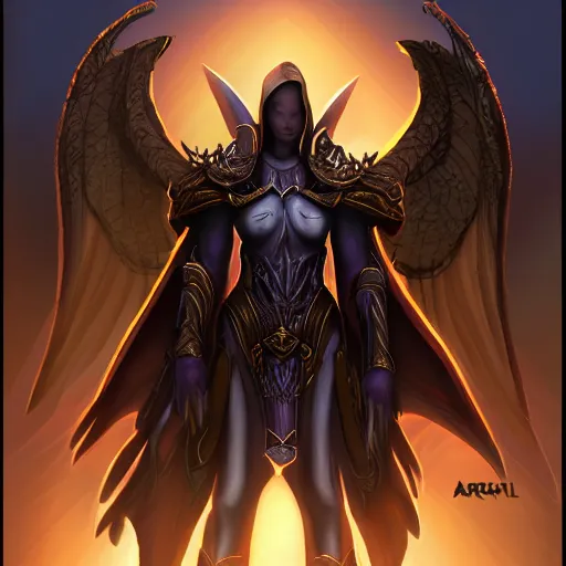 Image similar to archangel auriel from diablo, faceless, face is not visible, digital art