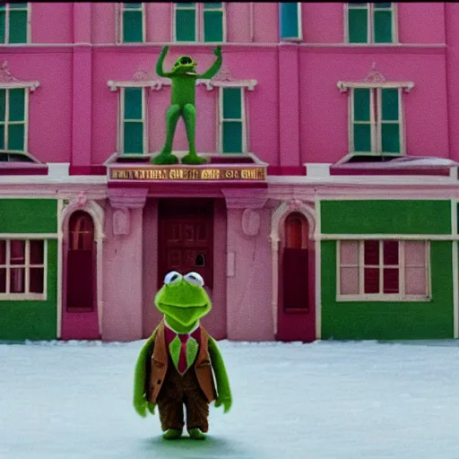 Image similar to kermit the frog, from the grand budapest hotel ( 2 0 1 4 )