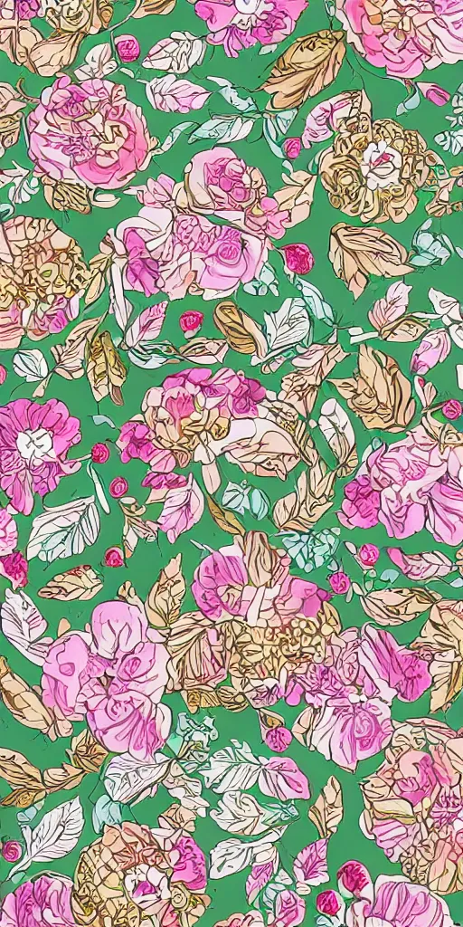 Prompt: ornate decorative floral pattern background, digital asset, line art, watercolour, pretty flowers, leaves, pbr, 8 k, kdp, perfect symmetry, in the style of cath kidston, emma bridgewater and paperchase