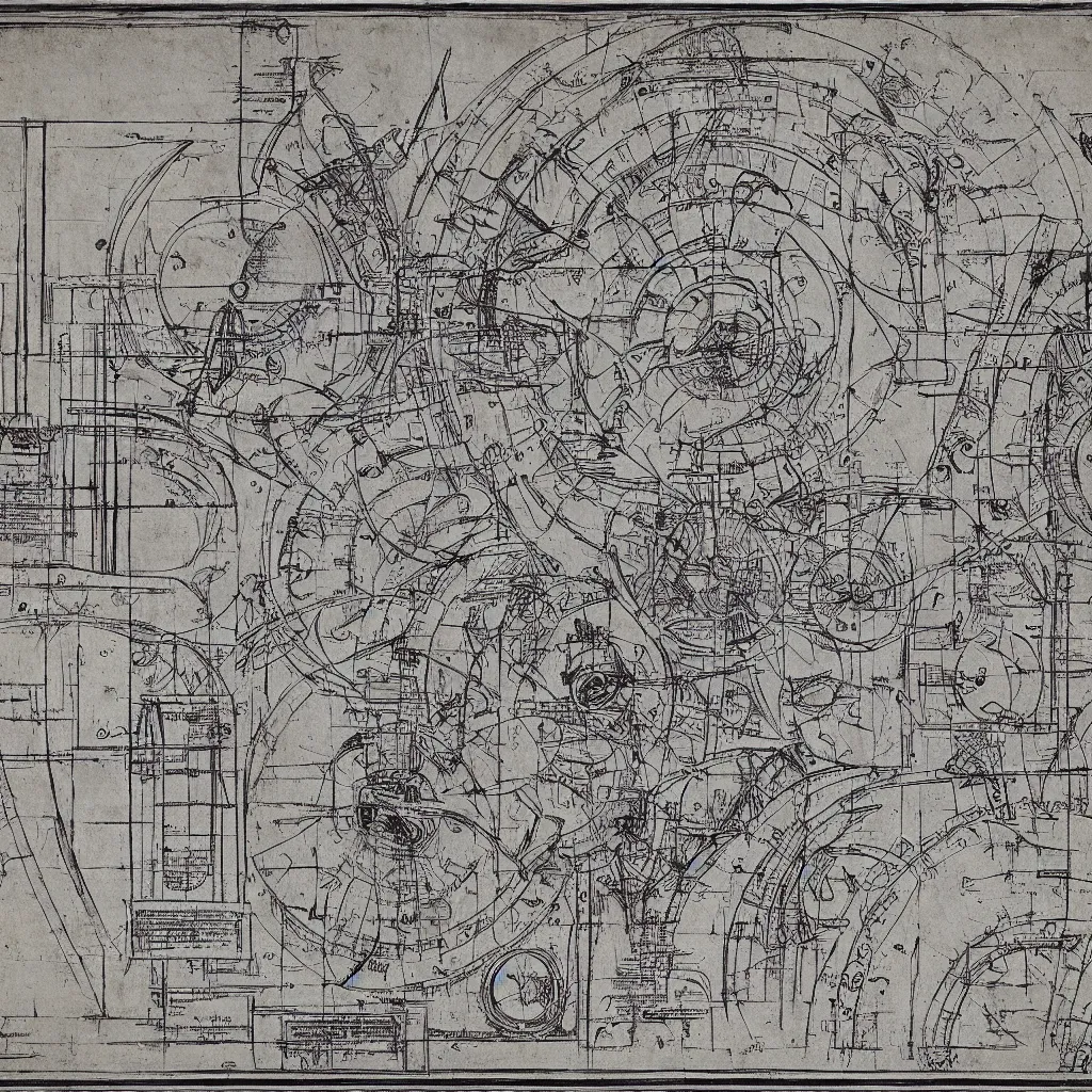 Image similar to a blueprint of time machine by da vinci