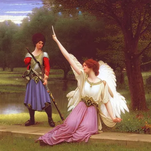 Prompt: Fallen royal knight with angel wings by Edmund Blair Leighton