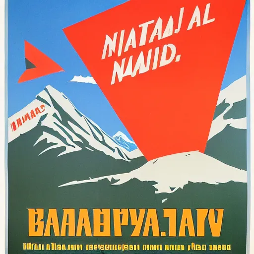 Image similar to soviet style propaganda poster convincing you to move to banff national park,