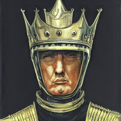 Image similar to knights armor, donald trump, crown, donald trump, by hans thoma