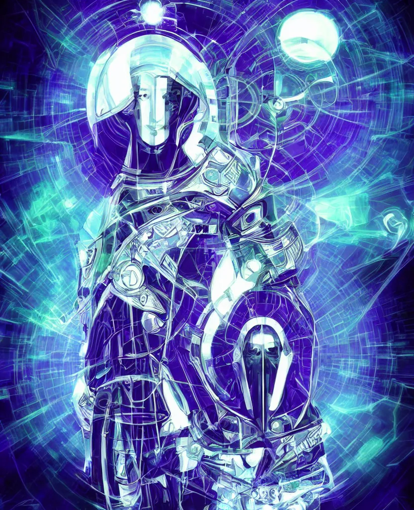 Image similar to techno - spiritual futurist utopian knight, perfect future, award winning digital art