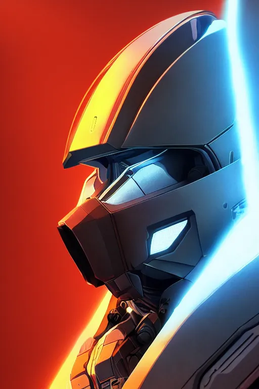 Image similar to robot ninja mask helmet halo master chief radiating a glowing aura global illumination ray tracing hdr fanart arstation by ian pesty and katarzyna da „ bek - chmiel