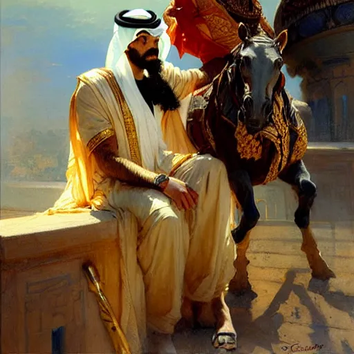 Image similar to attractive arab king in love with his attractive male prince. highly detailed painting by gaston bussiere, craig mullins, j. c. leyendecker