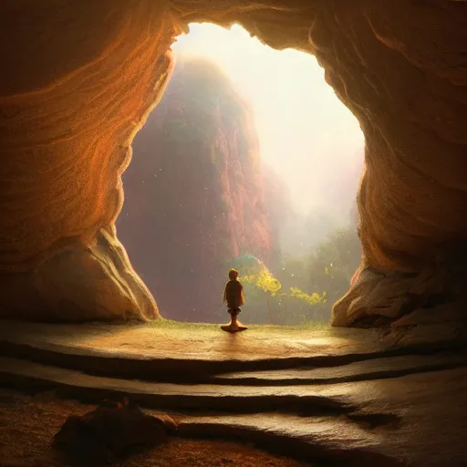 Image similar to books cave, atmospheric, dof, wide angle, very coherent composition, masterpiece, incredible details, highly detailed, photorealistic, disney pixar, warm colours, atmospheric, cozy place, smooth, hole as a window, octane render, iridescent, 8 k