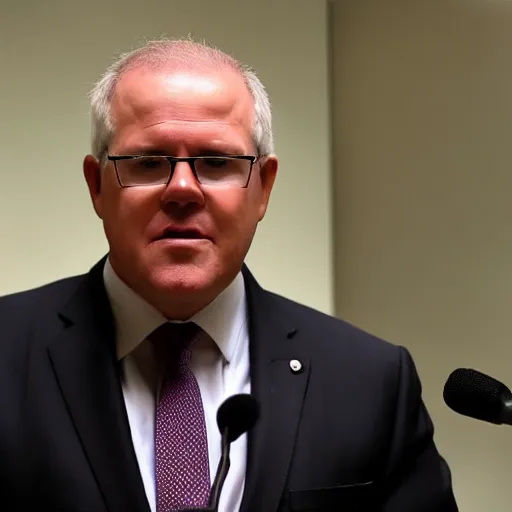 Image similar to scott morrison doing a press conference with jesus christ