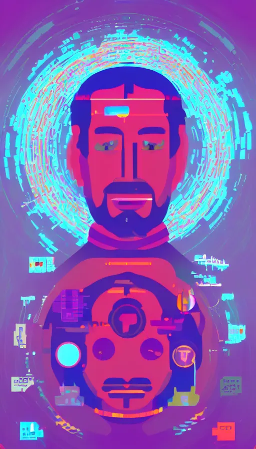 Image similar to portrait of a digital shaman, by kurzgesagt,