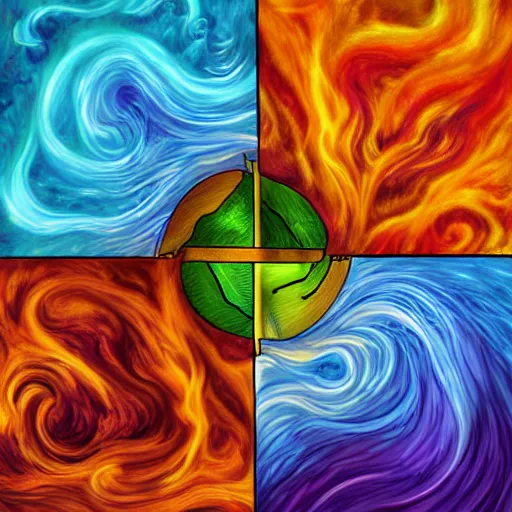 Image similar to the elements of fire, water, earth and air. digital art