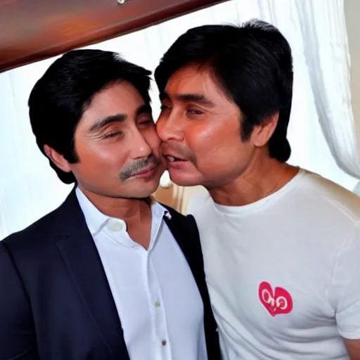 Prompt: coco martin and bongbong marcos smooching