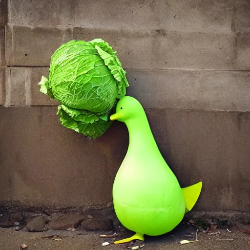 Image similar to a cabbage dressed as a duck