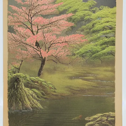 Image similar to beautiful vintage nature painting by isami kondo