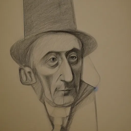 Prompt: an unfinished drawing of Marcel Duchamp