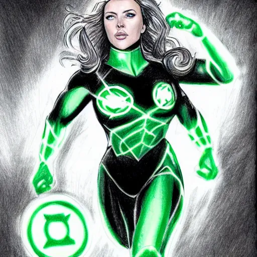 Prompt: A portrait of Scarlett johansson as a green lantern, pencil sketch, concept art