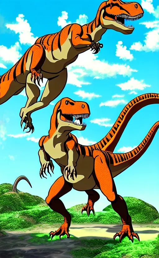 Image similar to dinosaur fantasy world anime style