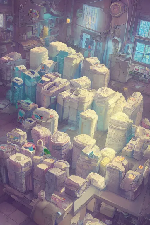 Prompt: Diaper Disposal Factory, Overflowing with Diapers, digital art, fantasy, trending on artstation, professional illustration, cgsociety, ultra detailed, volumetric lighting, celshaded, colorful, mechanical