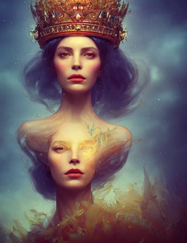 Prompt: blurred background. close-up portrait of a goddess in crown, by Anne Bachelier by Anka Zhuravleva, Anato Finnstark and Alena Aenami, Bruno Walpoth. unreal engine