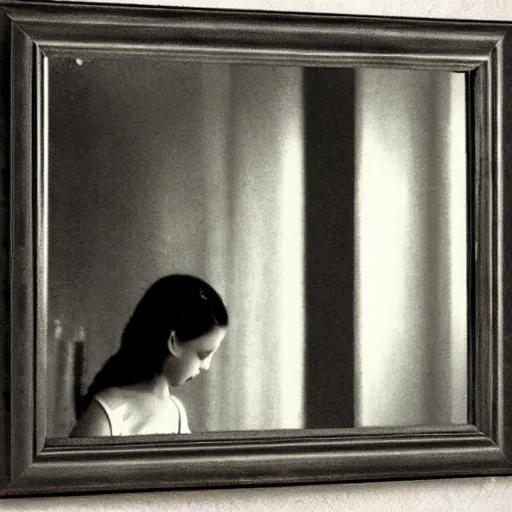 Image similar to Reflection of a girl in a broken mirror by Fritz Lang