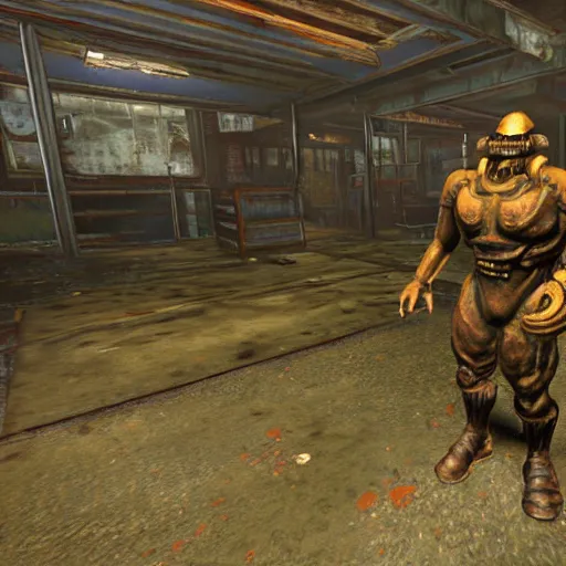 Image similar to fallout 4 super mutant but rendered in n 6 4 graphics.